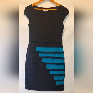 Sandra Darren Dress Black with Turquoise/Teal